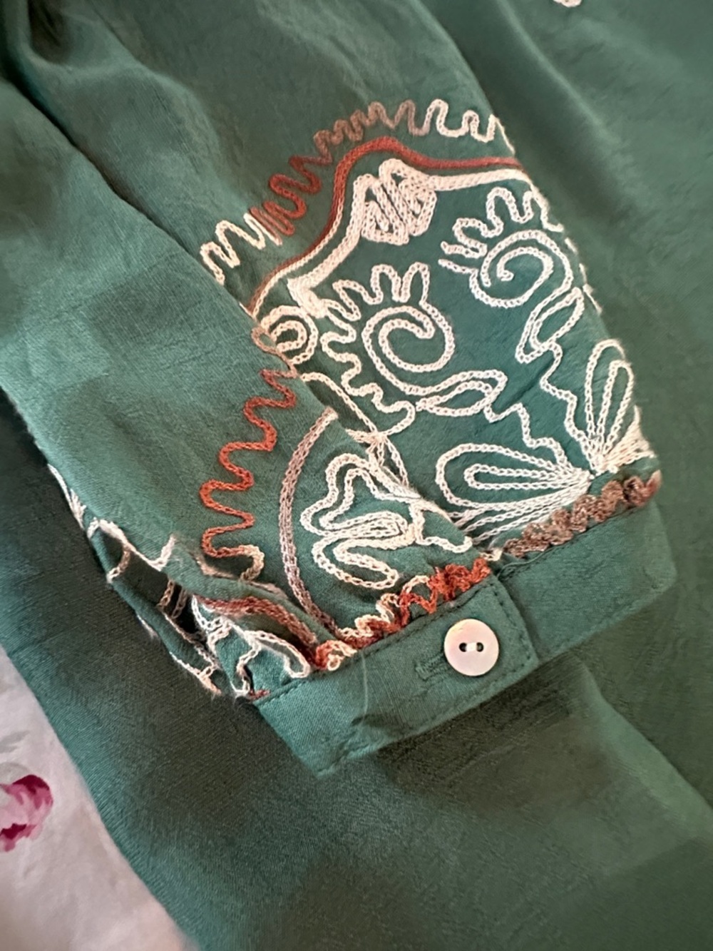 Embroidered Teal-Green Boho Tunic Top - Picture 16 of 17